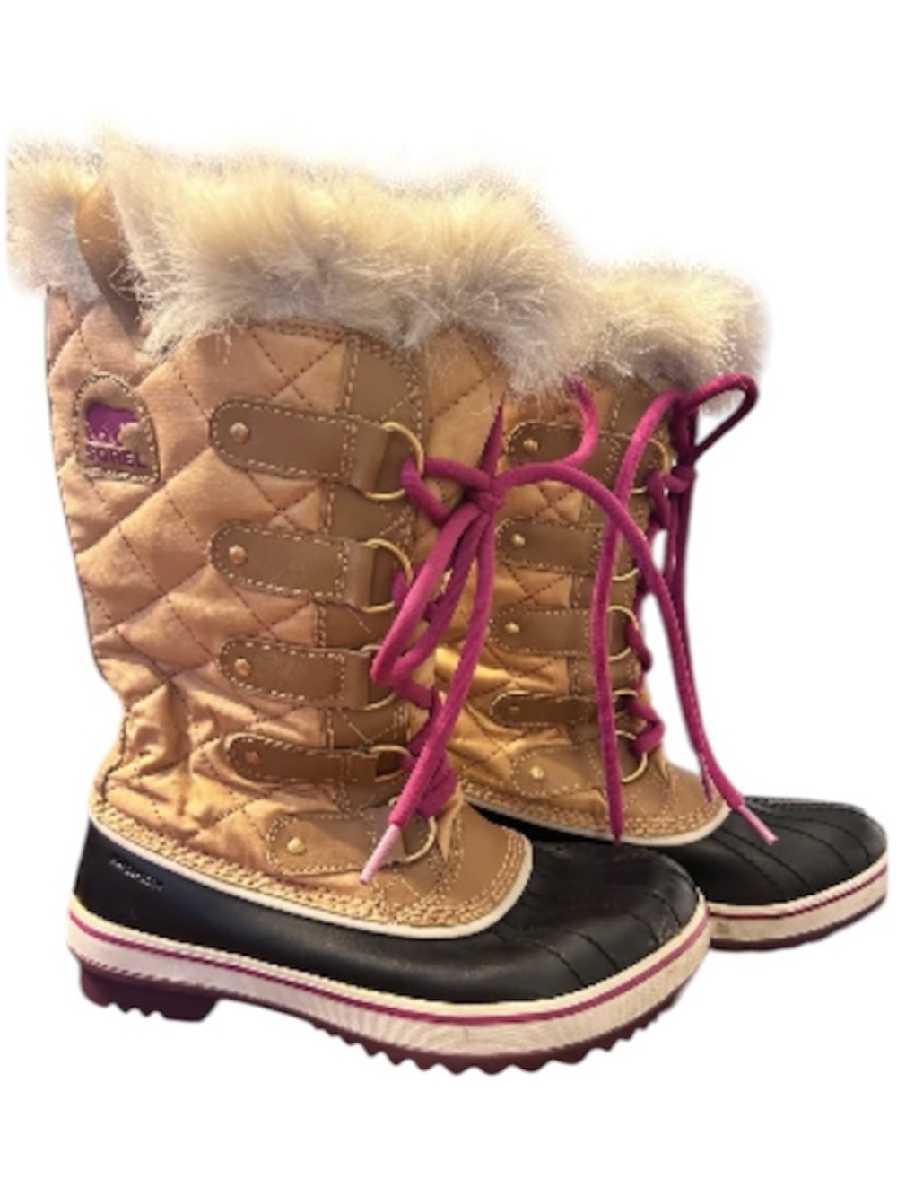 SOREL Winter Snow Boots Waterproof Tofino Cate Tan Curry Pink Quilted Fur Size 6